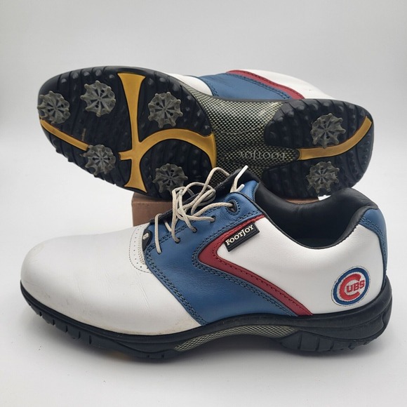 Chicago Cubs FootJoy MyJoys 9 M White‎ Blue Red Golf Shoes Soft Spikes 54240 - Picture 1 of 15
